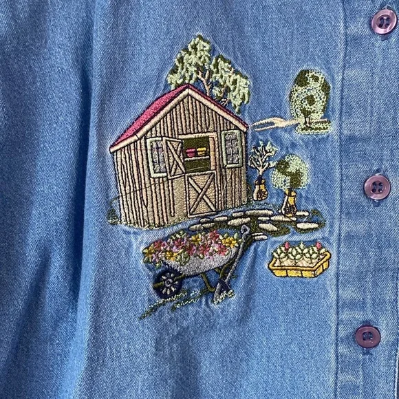 Vintage Eldorado Button Down Shirt with Artistic Garden Embroidery size XL - Picture 3 of 12